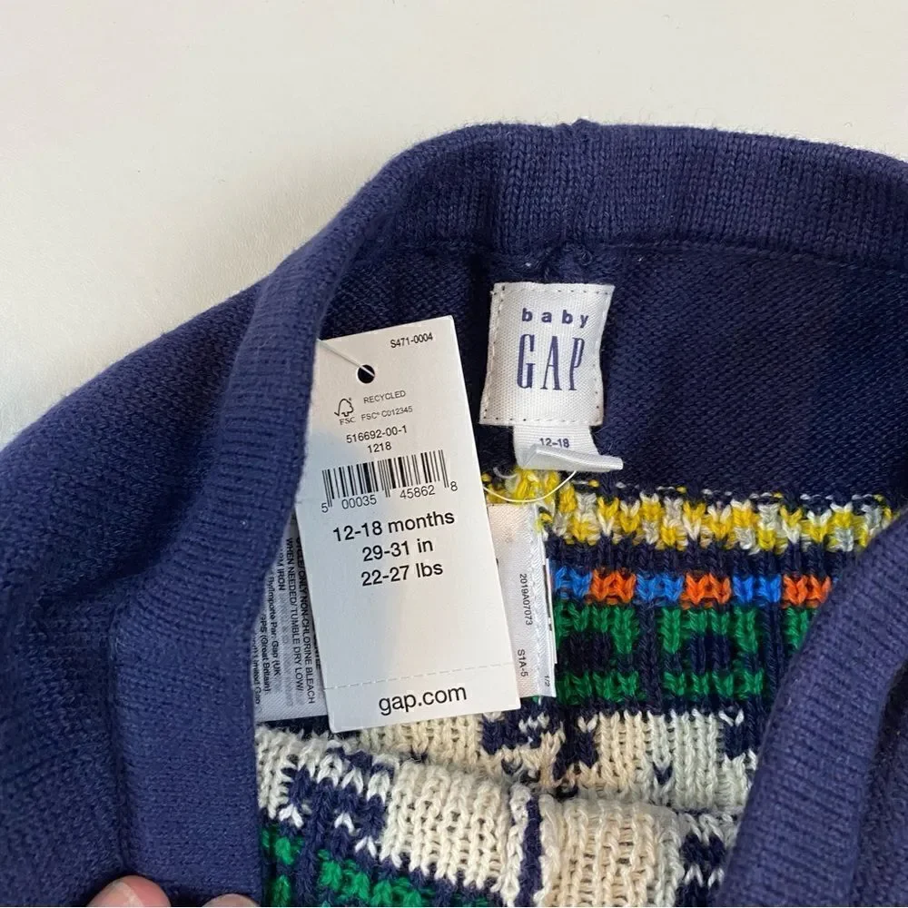 Baby Gap Navy Dinosaur Fair Isle Sweater Pants 12-18 Months NWT